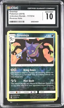 CGC 10 GEM MINT Greninja 117/214 Reverse Holo Rare Unbroken Bonds 2019 Pokemon - Image 1