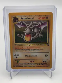 1999 Pokemon TCG Fossil Set Aerodactyl 1/62 Unlimited Holo Rare MP WOTC Nintendo - Image 1