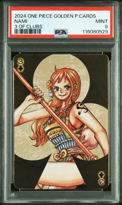 2024 ONE PIECE GOLDEN PLAYING CARDS THE STRAW HAT CREW 3 OF CLUBS NAMI PSA 9 - Image 1