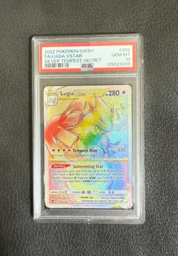 Lugia VSTAR Rainbow Secret Rare Card 202/195 SWSH Silver Tempest PSA 10 GEM MT - Image 1