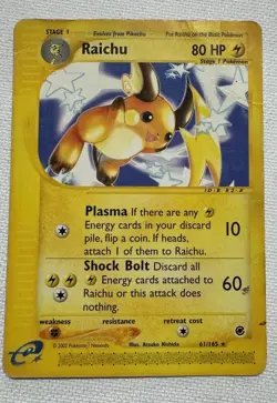 2002 Pokemon RAICHU Expedition RARE e-Reader Edition NON HOLO Card 61/165 MP - Image 1