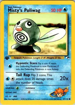 Pokemon 1st Edition Card TCG Gym Heroes LP-NM Misty's Poliwag 87/132 - Image 1