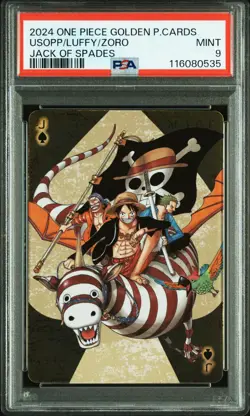 2024 OP PLAYING CARDS JACK OF SPADES MONKEY D. LUFFY/RORONOA ZORO/USOPP PSA 9 - Image 1