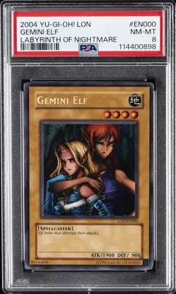 2004 YU-GI-OH! LABYRINTH OF NIGHTMARE #EN000 GEMINI ELF PSA 8 - Image 1