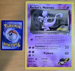 Oversized Pokemon Card Rocket's Mewtwo Jumbo Winner Promo Best Of Game Excellent - Image 1