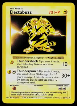 Pokemon Card - Electabuzz Base Set (Shadowless) 20/102 Rare - Image 1