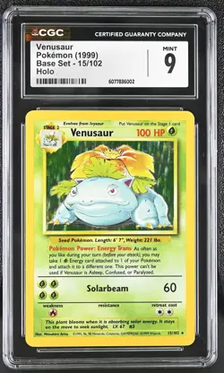 CGC 9 MINT Venusaur 1999 Base Set 15/102 Holo Pokemon Card - Image 1