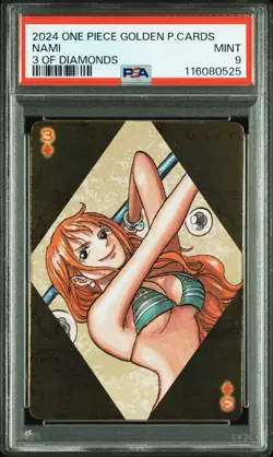 2024 ONE PIECE GOLDEN PLAYING CARDS THE STRAW HAT CREW 3 OF DIAMONDS NAMI PSA 9 - Image 1