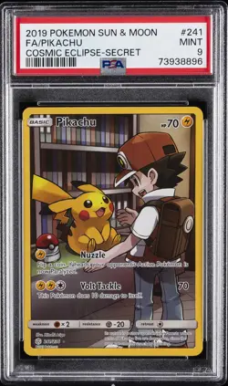 2019 POKEMON SUN & MOON COSMIC ECLIPSE SECRET #241 FULL ART/PIKACHU PSA 9 - Image 1