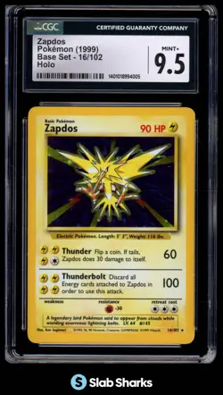 1999 POKEMON SET UNLIMITED #16/102 ZAPDOS HOLO CGC 9.5 - Image 1