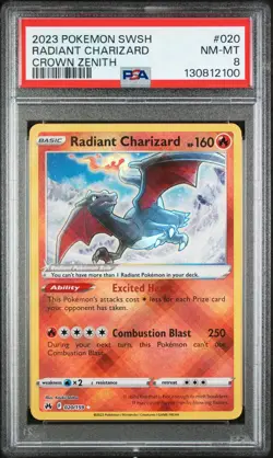 2023 Pokemon SWSH Crown Zenith Radiant Charizard #020/159 PSA 8 NM-MT Graded - Image 1