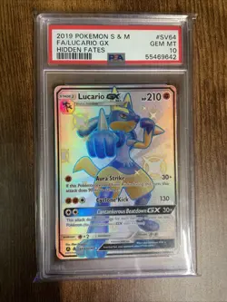 2019 Pokemon SM Hidden Fates Lucario Shiny Vault Holo Rare #SV64/SV94 PSA 10 - Image 1