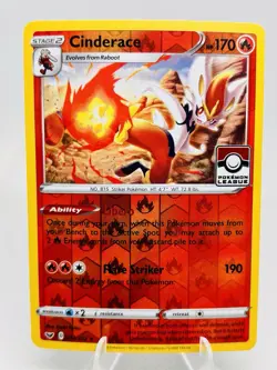 Cinderace ⭐ 034/202 - Reverse Holo - Pokemon League Stamped - Pokemon Card - Image 1