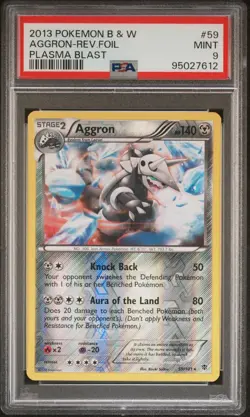 PSA 9 Mint Pokemon Aggron B&W Plasma Blast Reverse Rev Holo Foil Rare #59 - Image 1