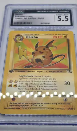 Raichu Pokemon 29/62 Fossil First Edition, CGC Graded 5.5, Non-Holo 1999 Wizards - Image 3