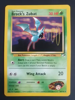 Brock's Zubat 24/132 - Gym Heroes Set - Pokemon Card - Near Mint Condition - Image 1