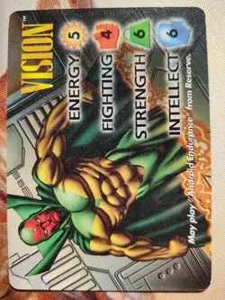 OverPower Marvel IQ Fleer 1996 Vision Hero Character Card Rare LP - Image 1