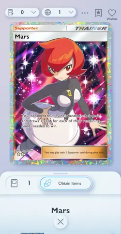 Pokemon Mars⭐⭐ English Card [Supporter TRAINER] - Pokemon TCG Pocket - Trade - Image 1
