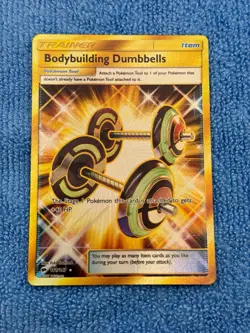 English Pokemon Bodybuilding Dumbbells Secret 161/147 Burning Shadows Holo GOLD - Image 3