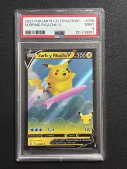 PSA 9 MINT 2021 Pokemon Celebrations SURFING PIKACHU #008 Full Art - Image 1