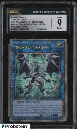 2023 Yu-Gi-Oh! Firewall Dragon Qrtr Cen Limited Misaligned Stamp Error CGC 9 - Image 1