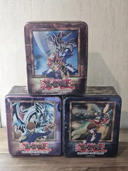 Vintage (Yu Gi Oh Trading Card Game Tins Only Lot Of 3 Blue-Eyes, Yugi, Kaiba - Image 1