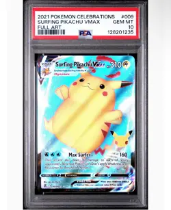 Pokemon Celebrations 009 Surfing Pikachu VMAX PSA 10 Gem Mint Holo Rare Card FA - Image 1