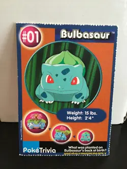Pokemon Burger King PokeTrivia Promo Bulbasaur #01 - Image 1