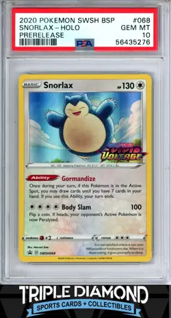 2020 Pokemon Vivid Voltage BSP #068 Prerelease Snorlax Holo Stamped PSA 10 J613 - Image 1