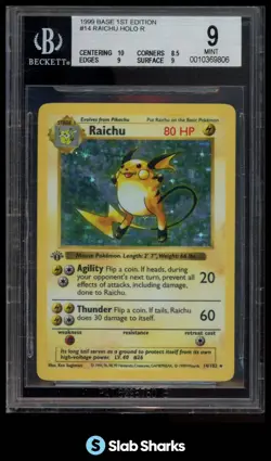 1999 POKEMON SET 1ST EDITION #14/102 RAICHU HOLO BGS 9 - Image 1
