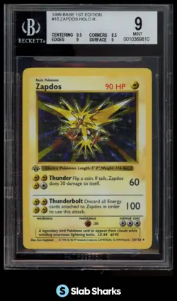 1999 POKEMON SET 1ST EDITION #16/102 ZAPDOS HOLO BGS 9 - Image 1