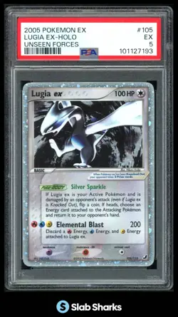 2005 POKEMON EX UNSEEN FORCES #105/115 LUGIA EX HOLO ULTRA RARE PSA 5 - Image 1