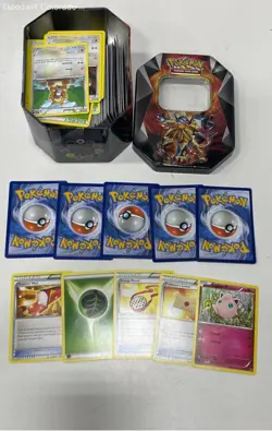 5LB Bulk Lot of Assorted Pokemon Trading Cards in Tin Containers - Image 2