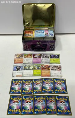 5LB Bulk Lot of Assorted Pokemon Trading Cards in Tin Containers - Image 4