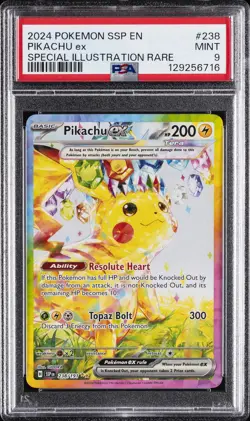 2024 POKEMON SSP EN-SURGING SPARKS SPECIAL ILLUSTRATION RARE PIKACHU EX PSA 9 - Image 1