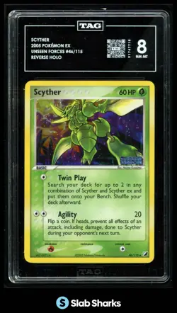 2005 POKEMON EX UNSEEN FORCES #46/115 SCYTHER REVERSE HOLO TAG 8 - Image 1