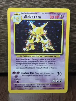 Pokemon TCG Alakazam Holo Rare Card 1/102 Base Set 1999 Vintage Holo LP - Image 1