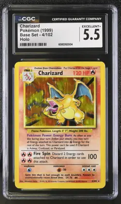 CGC 5.5 Charizard 1999 Base Set 4/102 Holo Pokemon Card - Image 1
