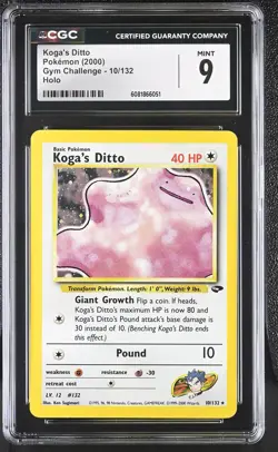 CGC 9 MINT Koga's Ditto 2000 Gym Challenge 10/132 Holo Pokemon Card - Image 1