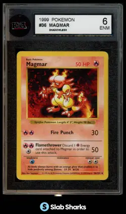 1999 POKEMON SET SHADOWLESS #36/102 MAGMAR KSA 6 - Image 1
