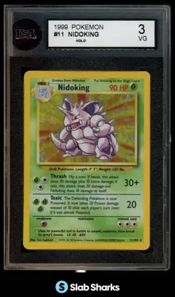 1999 POKEMON SET UNLIMITED #11/102 NIDOKING RARE HOLO KSA 3 - Image 1
