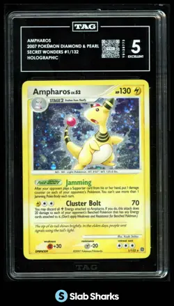 2007 POKEMON DIAMOND & PEARL SECRET WONDERS #1/132 AMPHAROS HOLO TAG 5 - Image 1