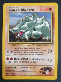 Brock's Rhyhorn 22/132 - Gym Heroes Set - Pokemon Card - Excellent Condition - Image 1