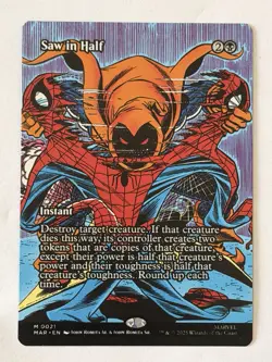 Saw in Half (Borderless) #0021 Marvel’s Spider-Man Non Foil Mythic Rare MTG MAR - Image 1