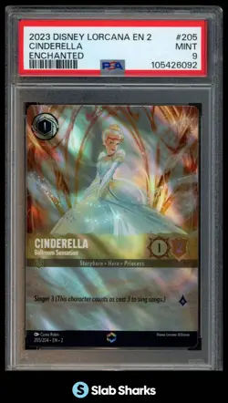 2023 DISNEY LORCANA EN 2 #205 CINDERELLA ENCHANTED HOLO PSA 9 - Image 1