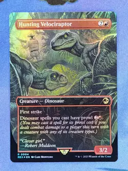 1x FOIL BORDERLESS Hunting Velociraptor, NM, REX, Magic: the Gathering, MtG - Image 1