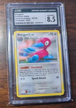 Porygon2 49/106 Pokemon 2008 Great Encounters STAFF PreRelease CGC 8.5 NM-MINT+ - Image 1