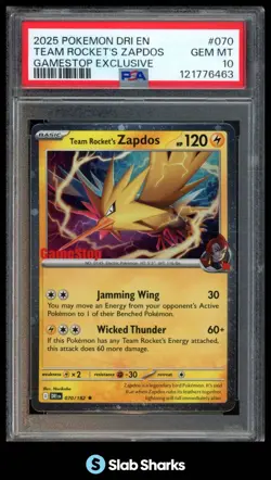 2025 POKEMON DRI EN #070/182 TEAM ROCKET'S ZAPDOS GAMESTOP EXCLUSIVE PSA 10 - Image 1