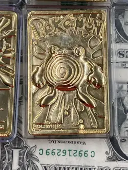 1999 Pokemon 23k Gold Plated Card Pikachu Mewtwo Poliwhirl x3 - Image 2