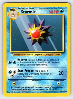 Starmie 64/102 1999 Base Set Unlimited Pokemon Card WOTC Vintage Common - Vlp - Image 1